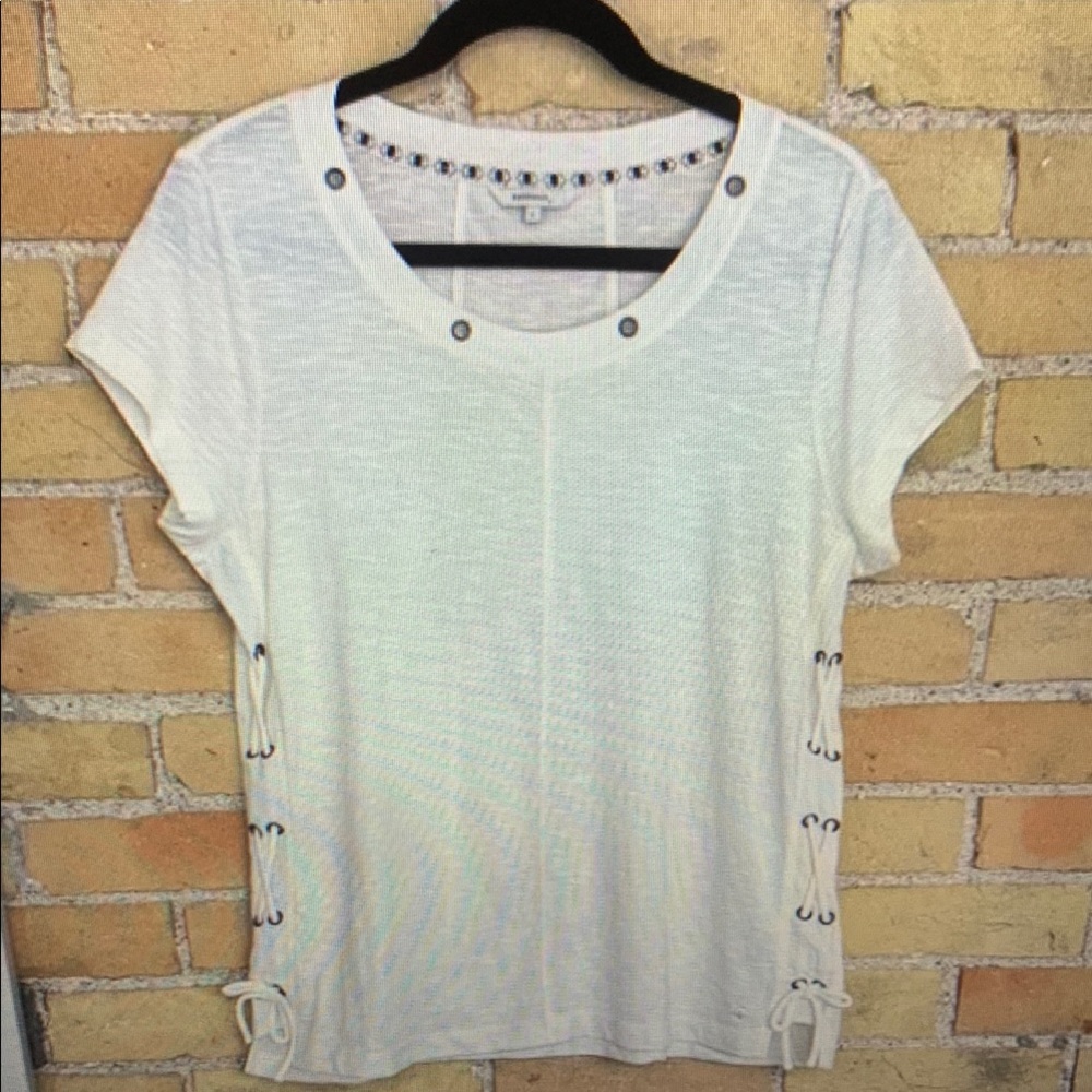 Cream Gray Eyelet T-Shirt Relaxed Top